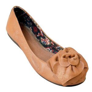 RAS Euforia Womens Tan Vintage Leather Ballet Flats Leather Rosette Size 39 US 9